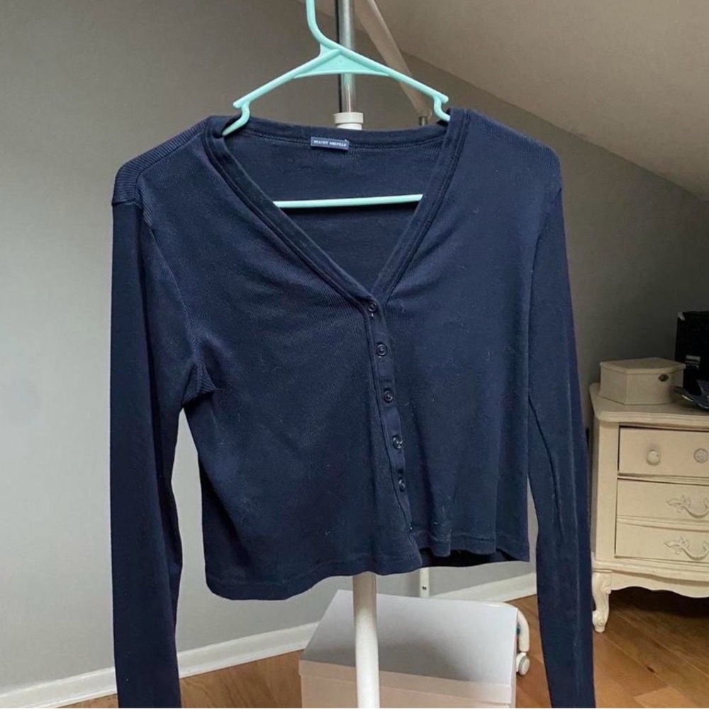 Brandy Melville Navy Blue Button-Up Women's Top
